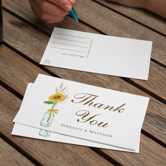 Carte Postale Tournesol rustique Jaune Mariage Merci