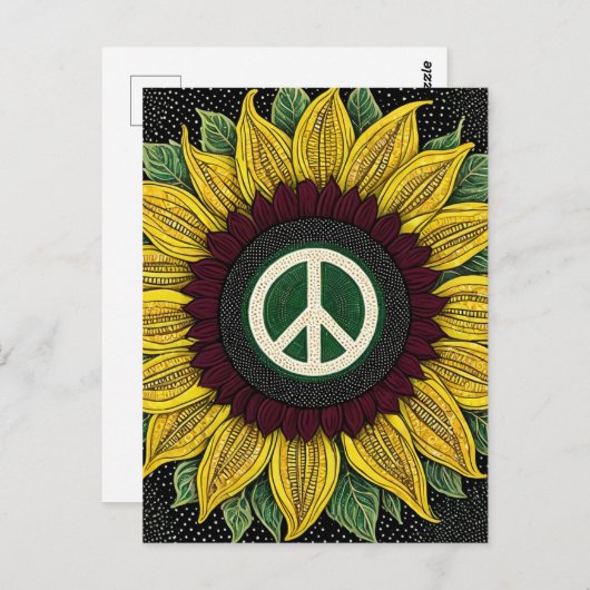 Carte Postale Tournesol Signe de Paix (Devant / Derrière)