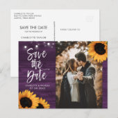 Carte Postale Tournesol violet rustique Photo Enregistrer la dat (Devant / Derrière)