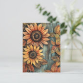 Carte Postale Tournesols Automne Feuilles Médias Mixtes (Debout devant)