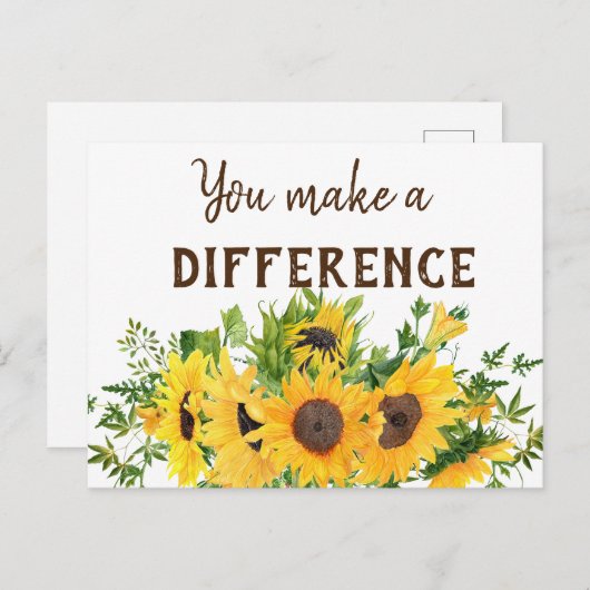 Carte Postale Tournesols avec citation Vous faites une différenc (Devant / Derrière)