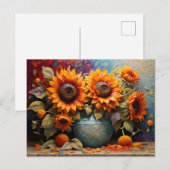 Carte Postale Tournesols botaniques sur vase (Devant / Derrière)