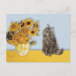 Carte Postale Tournesols - Chat des Forêts Norvégiennes