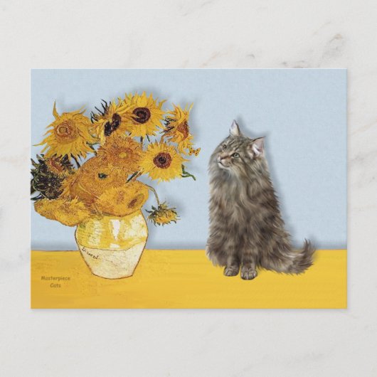 Carte Postale Tournesols - Chat des Forêts Norvégiennes (Devant)