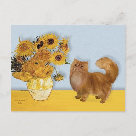 Carte Postale Tournesols - Chat Persan rouge (Devant)