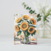 Carte Postale Tournesols dans un vase (Debout devant)