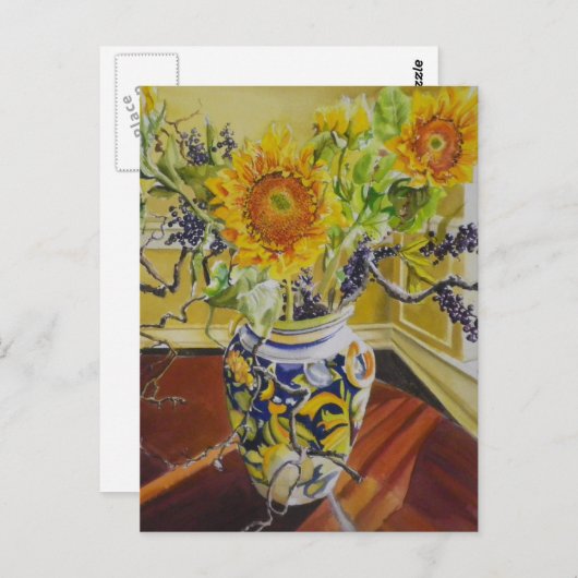 Carte Postale Tournesols dans un vase italien (Devant / Derrière)
