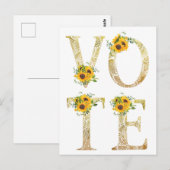 Carte Postale Tournesols Dorés Votez (Devant / Derrière)