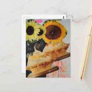 Carte Postale Tournesols du dessert vintage Collage de médias mi