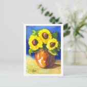 Carte Postale Tournesols en pot d'argile (Debout devant)