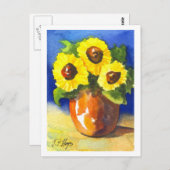 Carte Postale Tournesols en pot d'argile (Devant / Derrière)