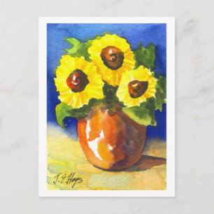 Carte Postale Tournesols en pot d'argile