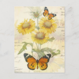 Carte Postale Tournesols et papillon