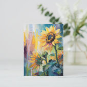Carte Postale Tournesols Peinture Abstraite Florale moderne (Debout devant)