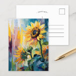 Carte Postale Tournesols Peinture Abstraite Florale moderne<br><div class="desc">Un tableau moderne abstrait impressioniste de style dynamique de tournesols. L'oeuvre est composée de touches texturées dans les tons jaunes, bleus et verts. Le brossage dynamique et les couleurs vives créent un sens du mouvement, capturant la beauté et l'énergie des tournesols dans un style frais et contemporain. Les textures riches...</div>