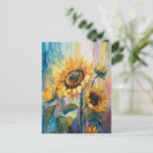 Carte Postale Tournesols Peinture Abstraite Florale moderne (Debout devant)