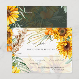 Carte Postale Tournesols Rustiques Pampas Mariage en herbe
