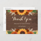 Carte Postale Tournesols rustiques Roses bohèmes Mariage Remerci (Devant / Derrière)