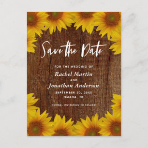 Carte Postale Tournesols rustiques "Save the date" pour mariag