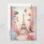 Carte Postale Tournure papillons et fleurs de la Tour Eiffel (Devant / Derrière)