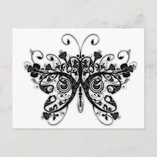 Carte Postale Tournures Florales Papillon - Noir & Blanc (Devant)