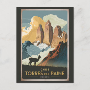 Carte Postale Tours del Paine Illustration d'art de voyage Chili