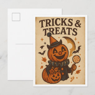 Carte Postale Tours et Traitements Halloween Vintage