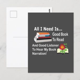Carte Postale Tout ce dont j'ai besoin est un bon livre et un bo