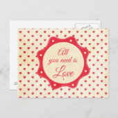 Carte Postale Tout ce dont tu as besoin, c'est d'amour (Devant / Derrière)