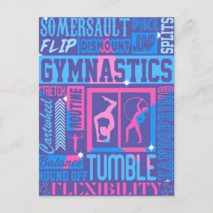 Carte Postale Tout sur Gymnastique Typographie en rose et bleu