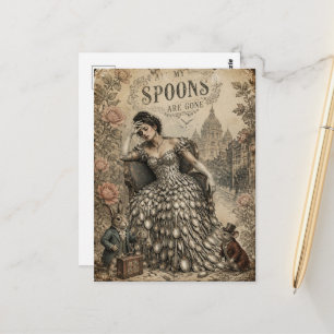 Carte Postale Toute ma fantaisie de cuillères a disparu Mignonne