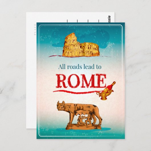 Carte Postale Toutes Les Routes Mènent À Rome Italie Voyage Vaca (Devant / Derrière)