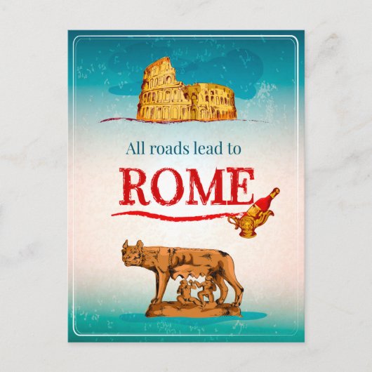 Carte Postale Toutes Les Routes Mènent À Rome Italie Voyage Vaca (Devant)