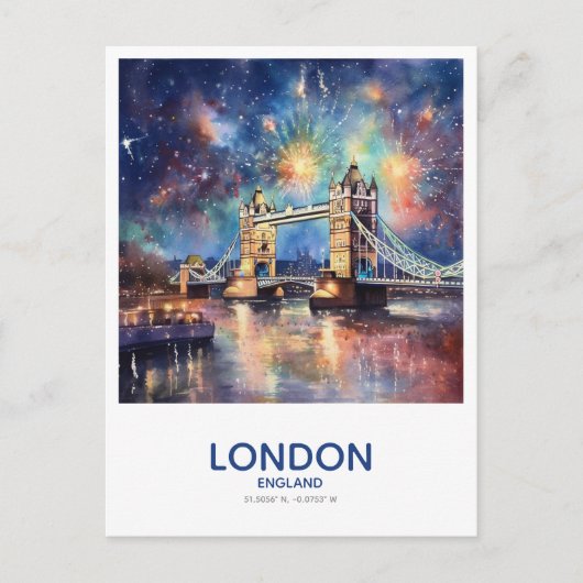 Carte Postale Tower Bridge Fireworks - Sauvez la date en Anglete (Devant)
