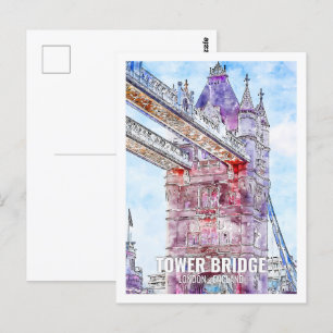 Carte Postale Tower Bridge London célèbre Travel Place Watercolo