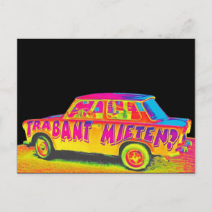 Carte Postale Trabant Car, Raibow Effet, Black Back, Berlin