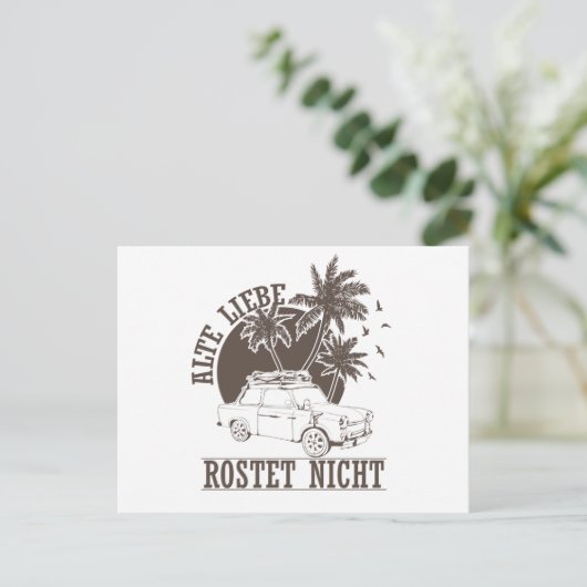 Carte Postale Trabi DDR Pappe "Alte Liebe rostet nicht" (Debout devant)