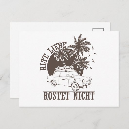 Carte Postale Trabi DDR Pappe "Alte Liebe rostet nicht" (Devant / Derrière)