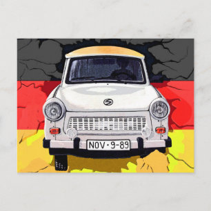 Carte Postale Trabing Car et drapeau allemand, Berlin Wall