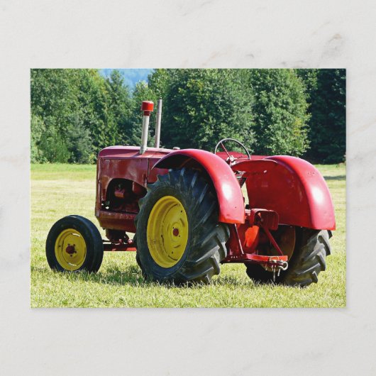 Carte Postale Tracteur agricole rouge antique (Devant)