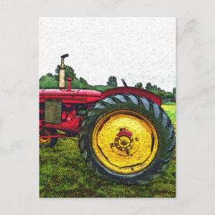 Carte Postale Tracteur agricole rouge et jaune