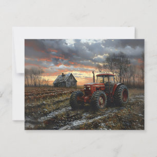 Carte Postale Tracteur dans un champ agricole rustique