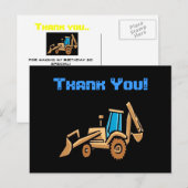 Carte Postale tracteur de construction, Merci d'anniversaire ! (Devant / Derrière)