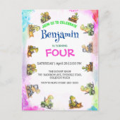 Carte Postale Tracteur de dinosaure mignon Anniversaire de l'éco (Devant)