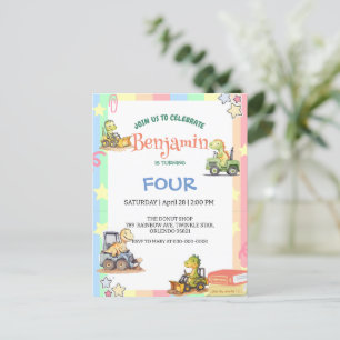 Carte Postale Tracteur de dinosaure mignon Arc-en-ciel B2S École