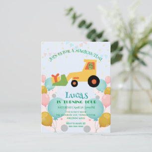 Carte Postale Tracteur dinosaure drôle Nom de fête d'anniversair
