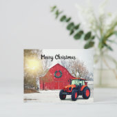 Carte Postale Tracteur orange moderne à Noël Barnyard (Debout devant)