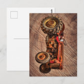 Carte Postale Tracteur rouge antique (Devant / Derrière)