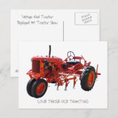 Carte Postale Tracteur rouge vintage (Devant / Derrière)