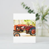 Carte Postale Tracteur rouge vintage (Debout devant)